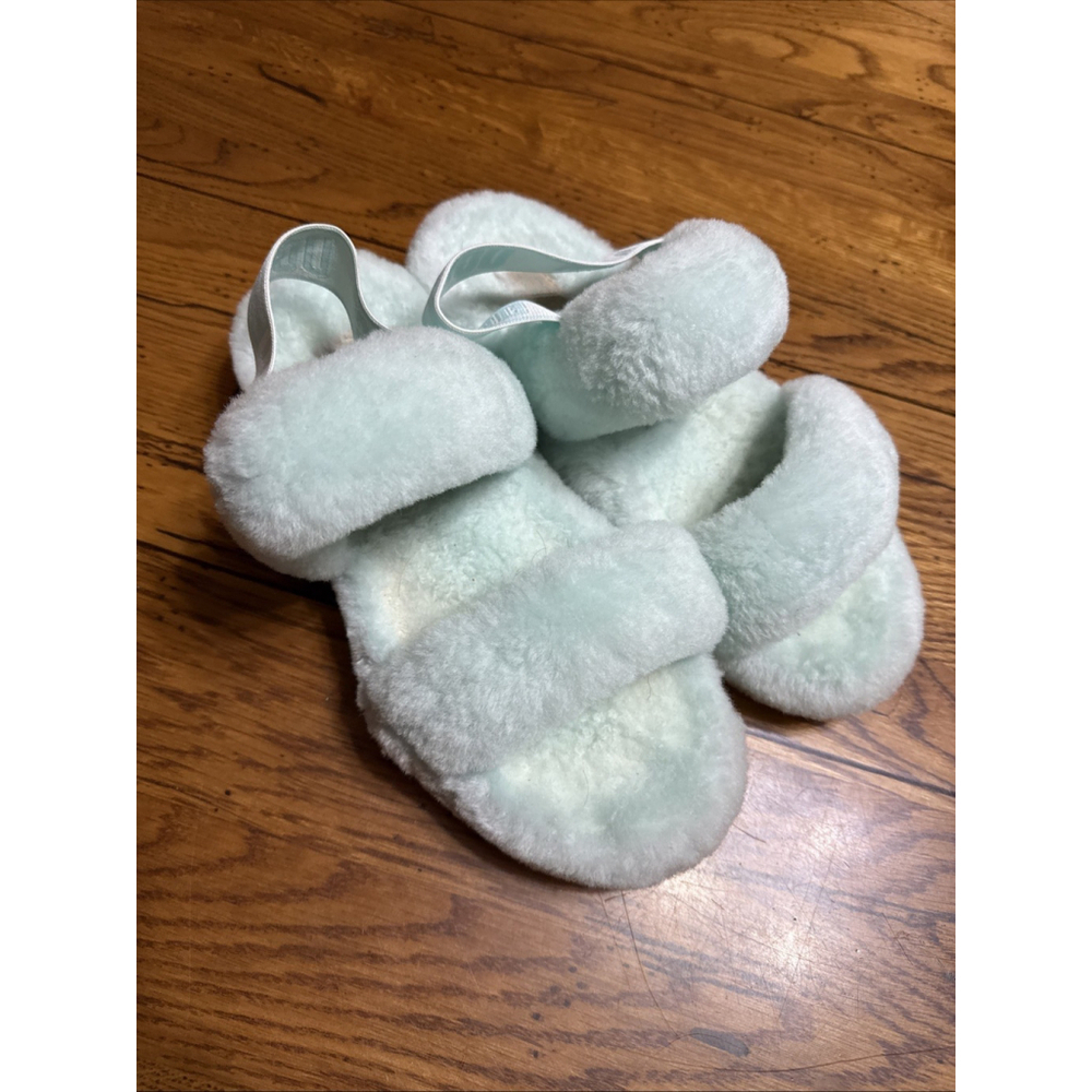 UGG Oh Yeah Slide Strap Slipper Lamb Fur Mint Green Women’s Size 9